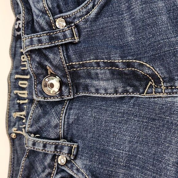 L.A. Idol Boot Cut Rhinestone Distressed Skinny Long Tall Jeans (Size 9 - 31x34) - Picture 6 of 15
